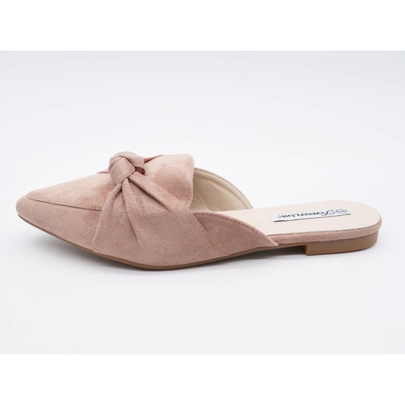 Forever Link Mule Womens 9 Beige Faux Suede Knot Accent Pointed Toe Slip On Shoe - Picture 2 of 11